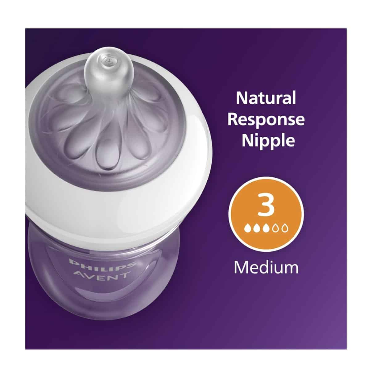 Silicone baby bottle nipple with textured grip, designed for natural feeding and comfort.