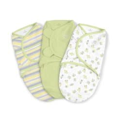 Soft baby swaddle blankets with colorful bee and stripe patterns, made from gentle, breathable fabric for newborn comfort, available for fast essentials delivery in Stamford.