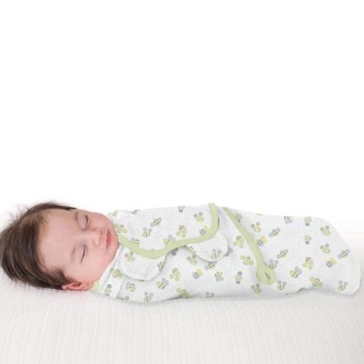 Soft baby swaddle blanket with bee pattern, ideal for newborns, made of breathable fabric for comfort and safety during sleep.