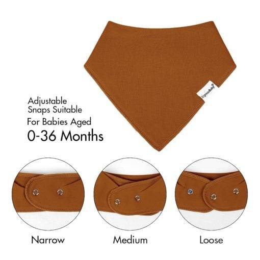 Adjustable baby bib with snap closures, suitable for ages 0-36 months, available in Stamford for convenient essentials delivery.
