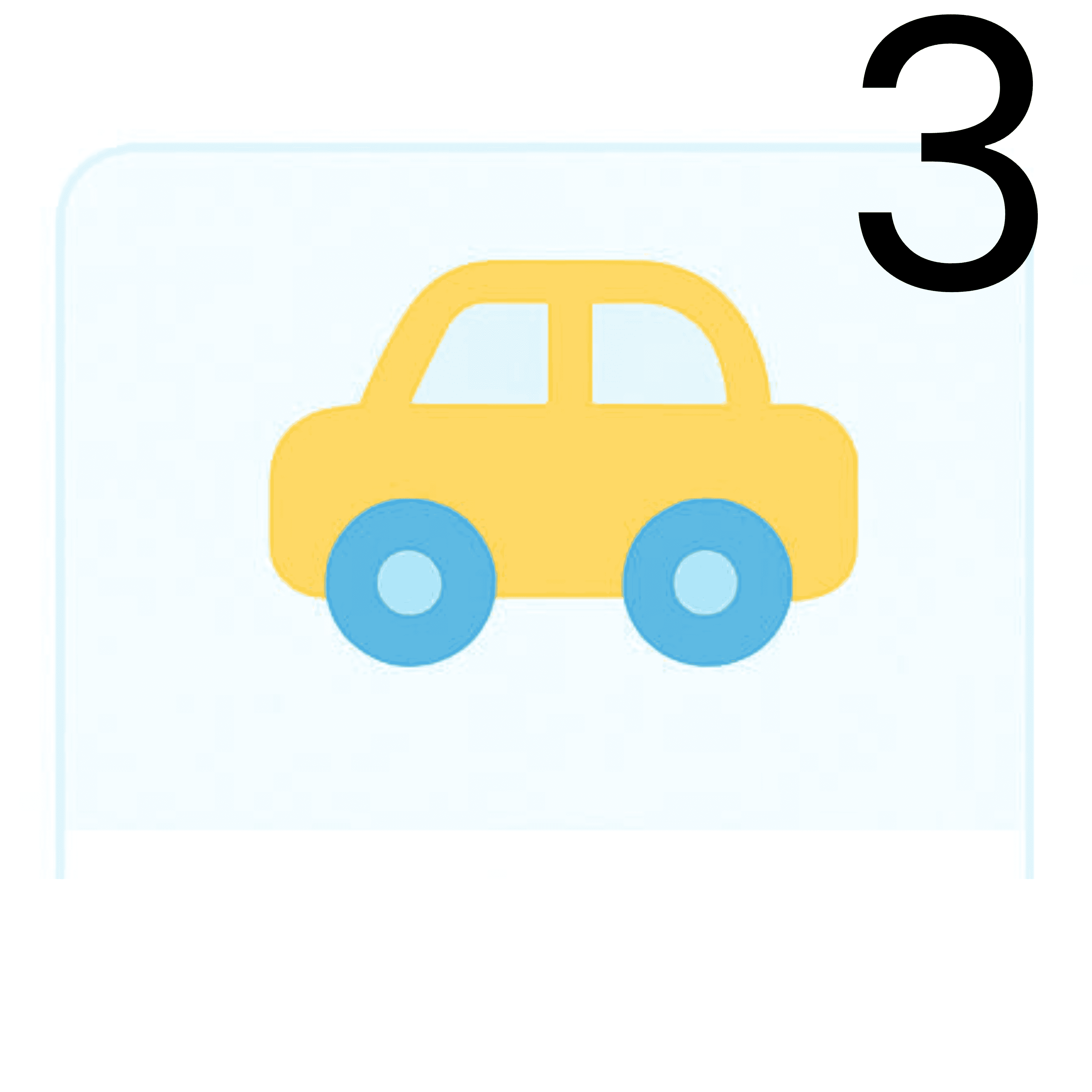 Yellow toy car illustration, kids play vehicle with blue wheels, simple cartoon style for children, ideal for early learning toys and educational content about transportation.