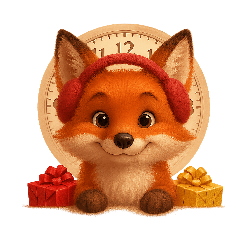 Dash the fox holding a clock to represent scheduled baby deliveries