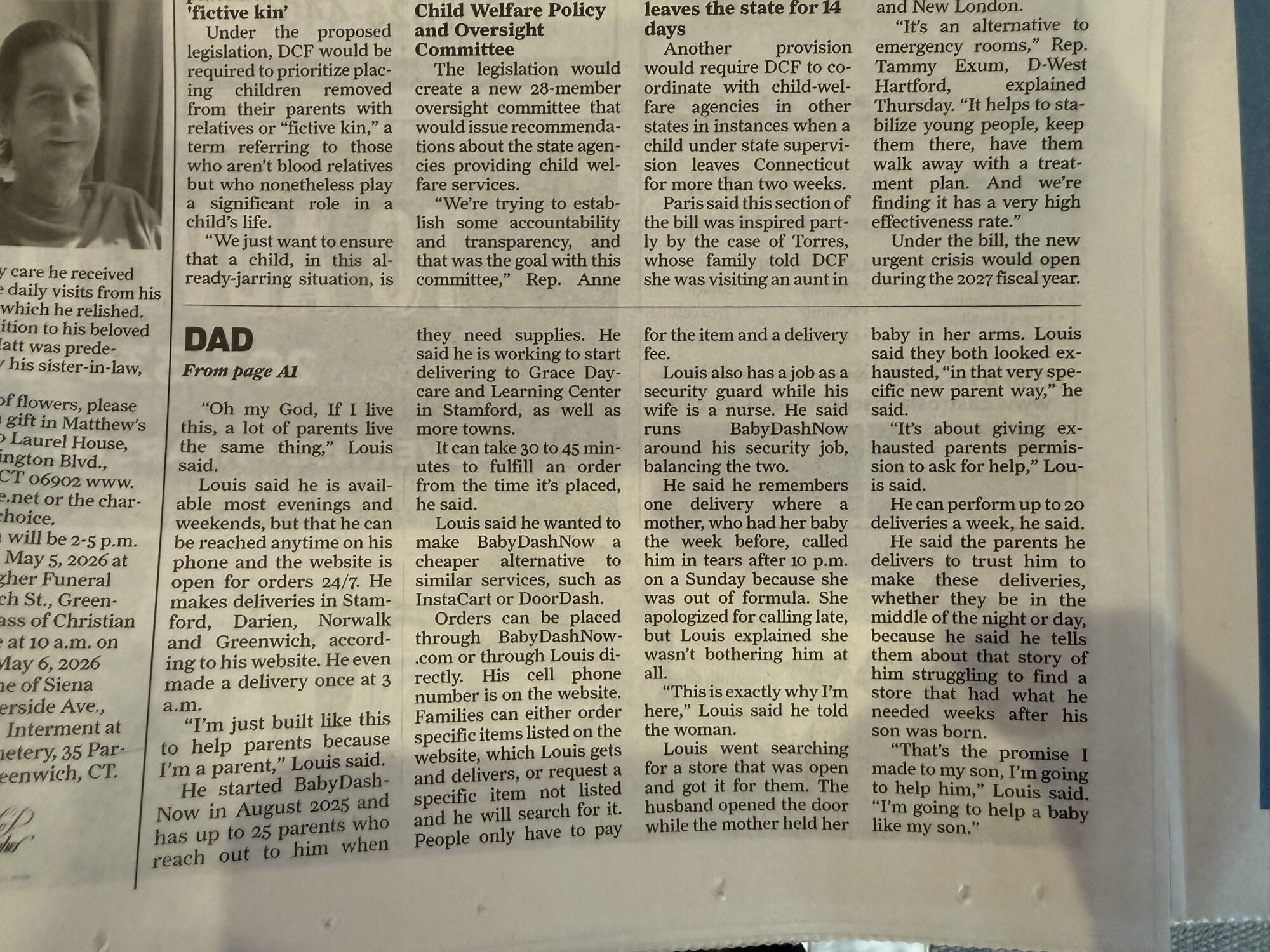 Continuation of The Stamford Advocate article with the full Mackadeley Louis interview