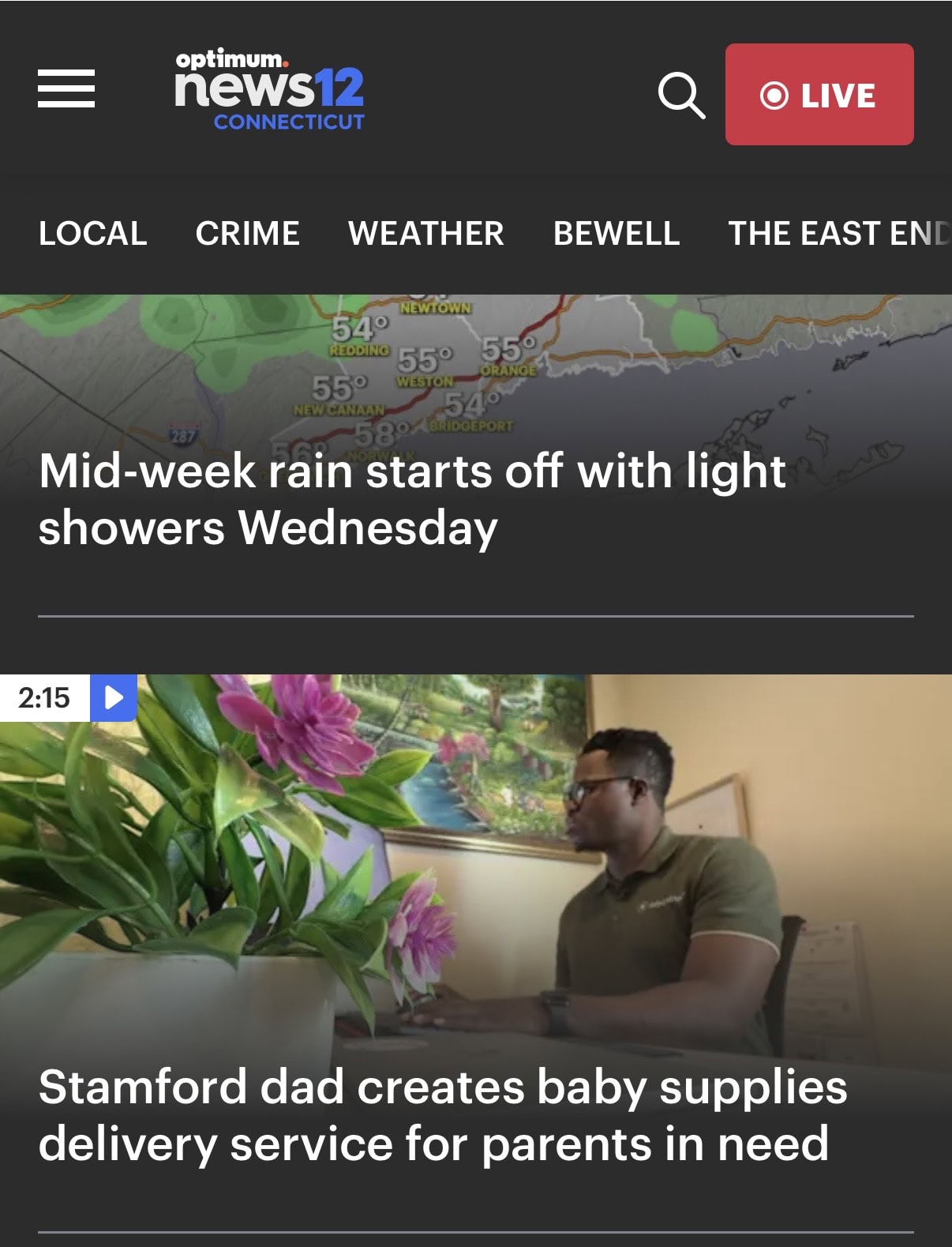 Screenshot of the News 12 Connecticut report featuring BabyDashNow founder Mackadeley Louis